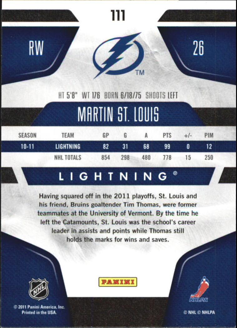 2011-12 Certified Totally Silver #111 Martin St. Louis back image