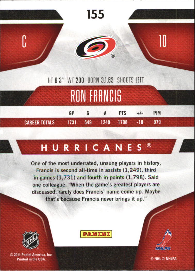 2011-12 Certified Totally Silver #155 Ron Francis back image