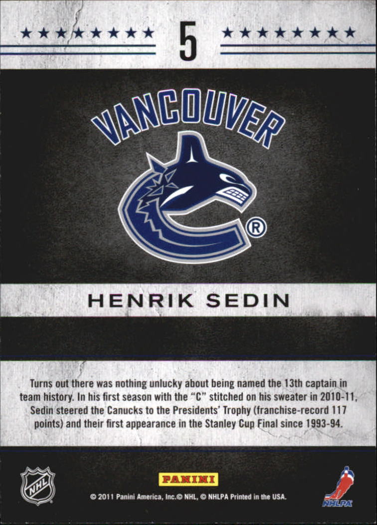 2011-12 Pinnacle Captains #5 Henrik Sedin back image
