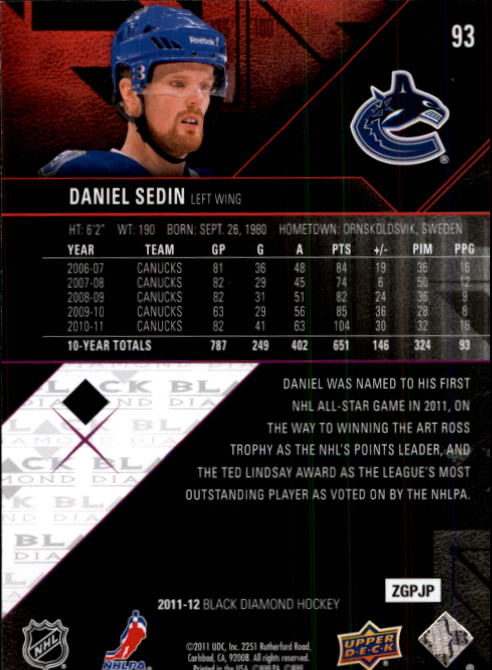 2011-12 Black Diamond #93 Daniel Sedin back image