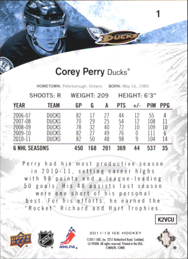 2011-12 Upper Deck Ice #1 Corey Perry back image