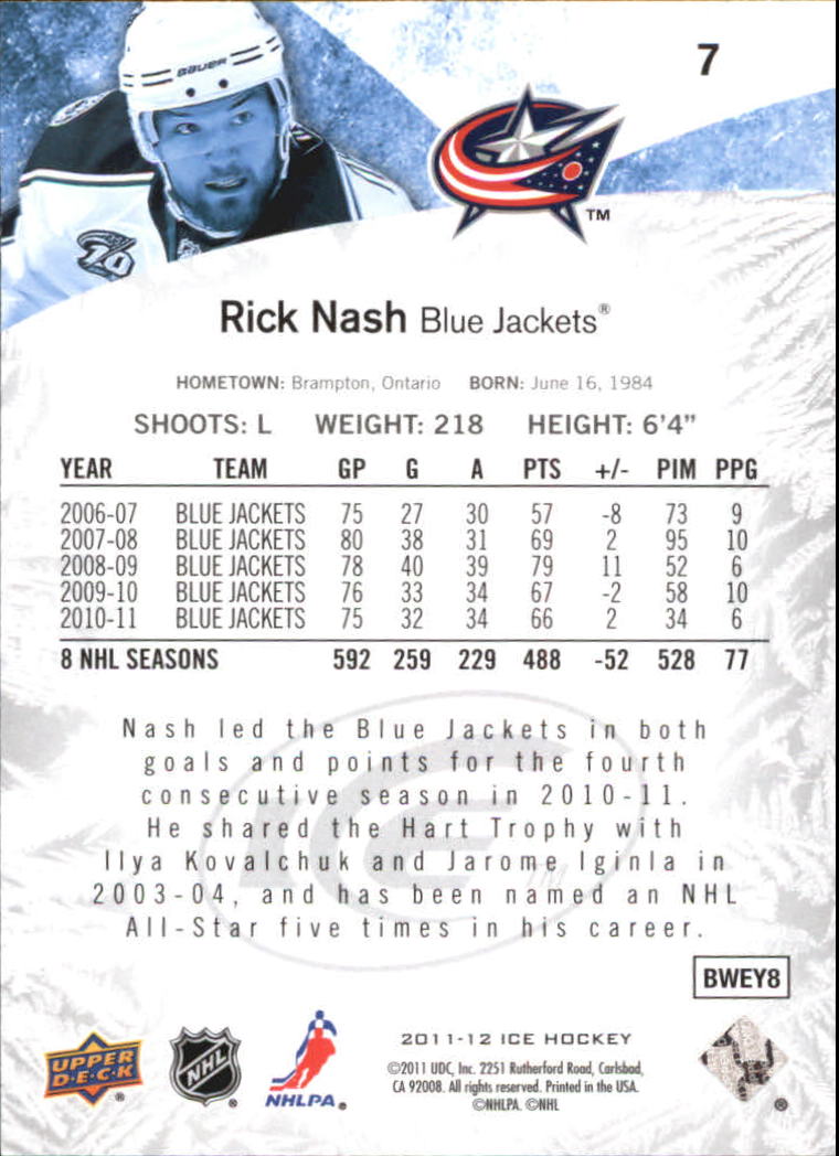 2011-12 Upper Deck Ice #7 Rick Nash back image