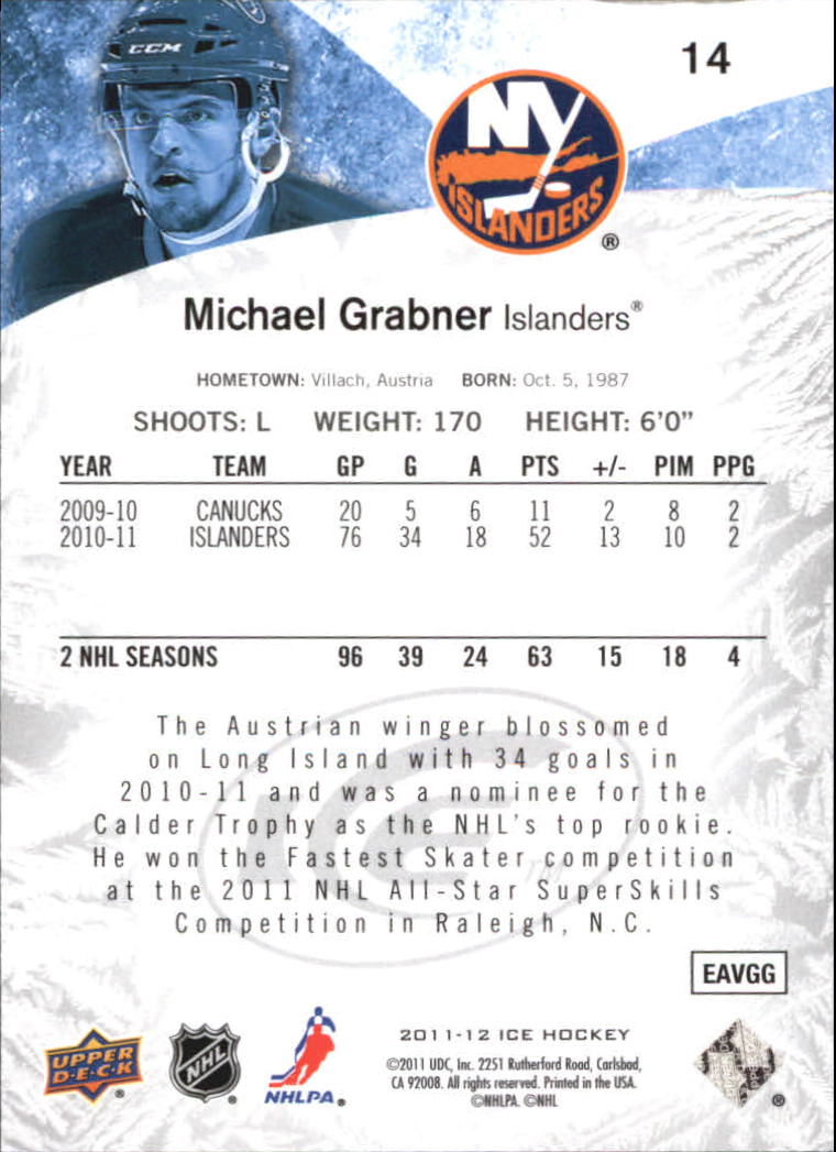 2011-12 Upper Deck Ice #14 Michael Grabner back image
