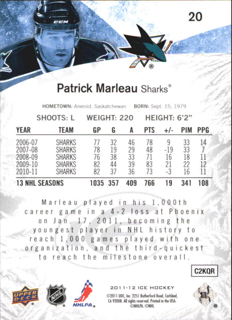 2011-12 Upper Deck Ice #20 Patrick Marleau back image