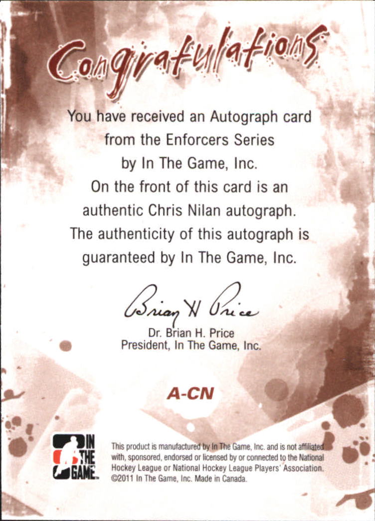 2011-12 ITG Enforcers Autographs #ACN Chris Nilan back image