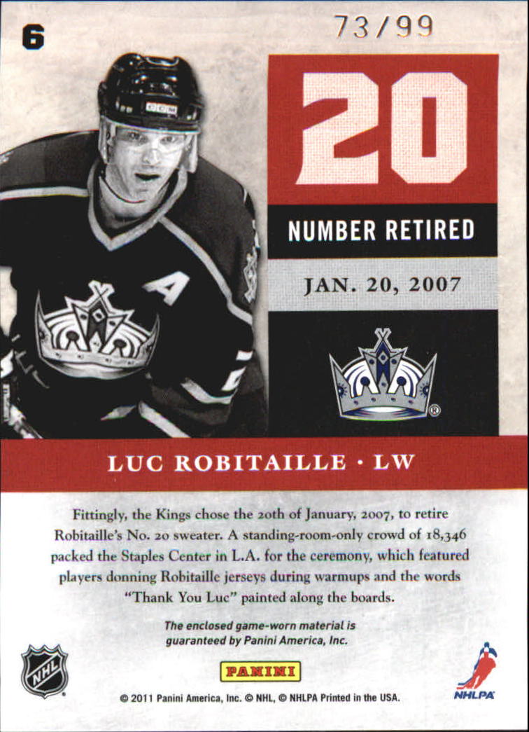 2011-12 Limited Retired Numbers Materials #6 Luc Robitaille back image