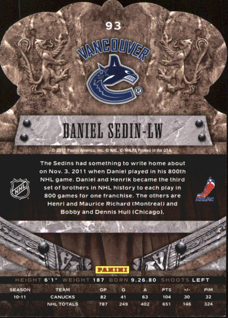 2011-12 Crown Royale #93 Daniel Sedin back image