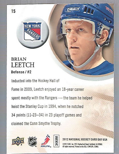 2011-12 Upper Deck National Hockey Card Day USA #15 Brian Leetch back image