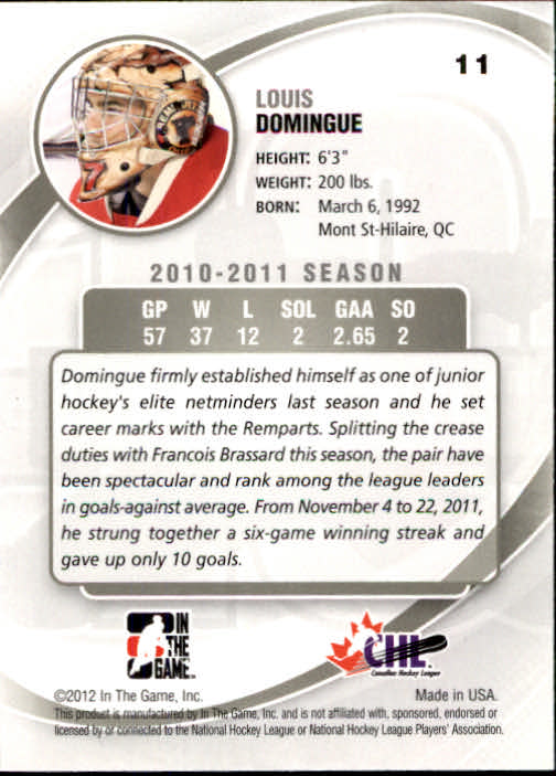 2011-12 Between The Pipes #11 Louis Domingue back image