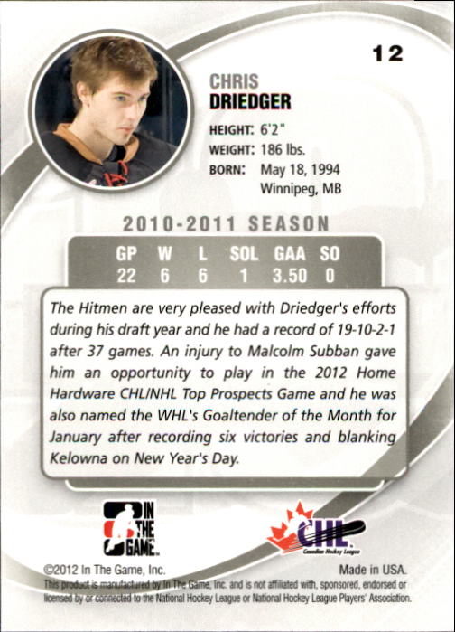 2011-12 Between The Pipes #12 Chris Driedger back image