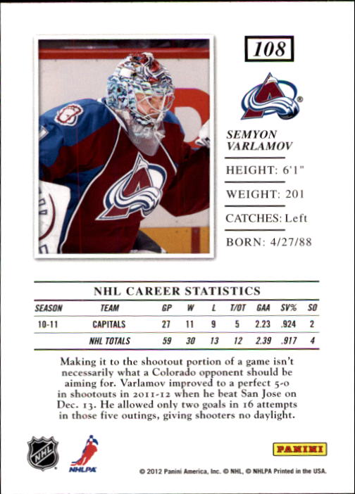 2011-12 Elite #108 Semyon Varlamov back image