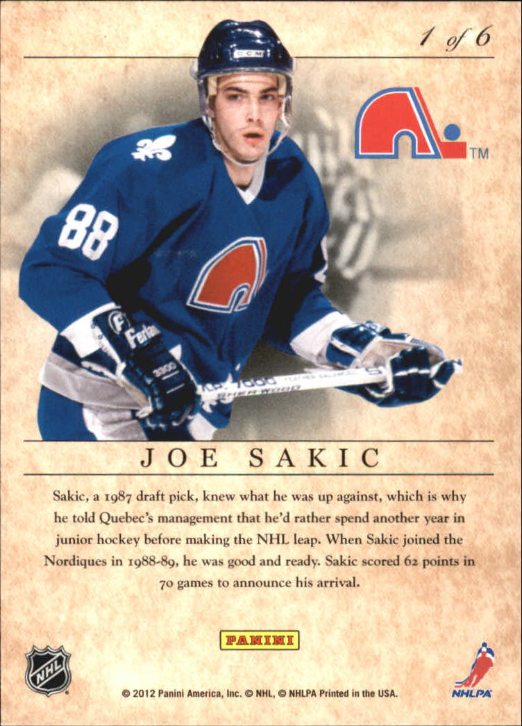 2011-12 Elite Series Joe Sakic #1 Joe Sakic back image