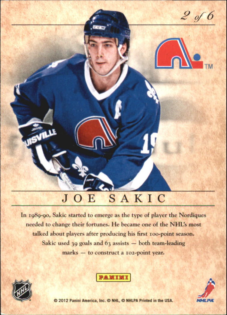 2011-12 Elite Series Joe Sakic #2 Joe Sakic back image