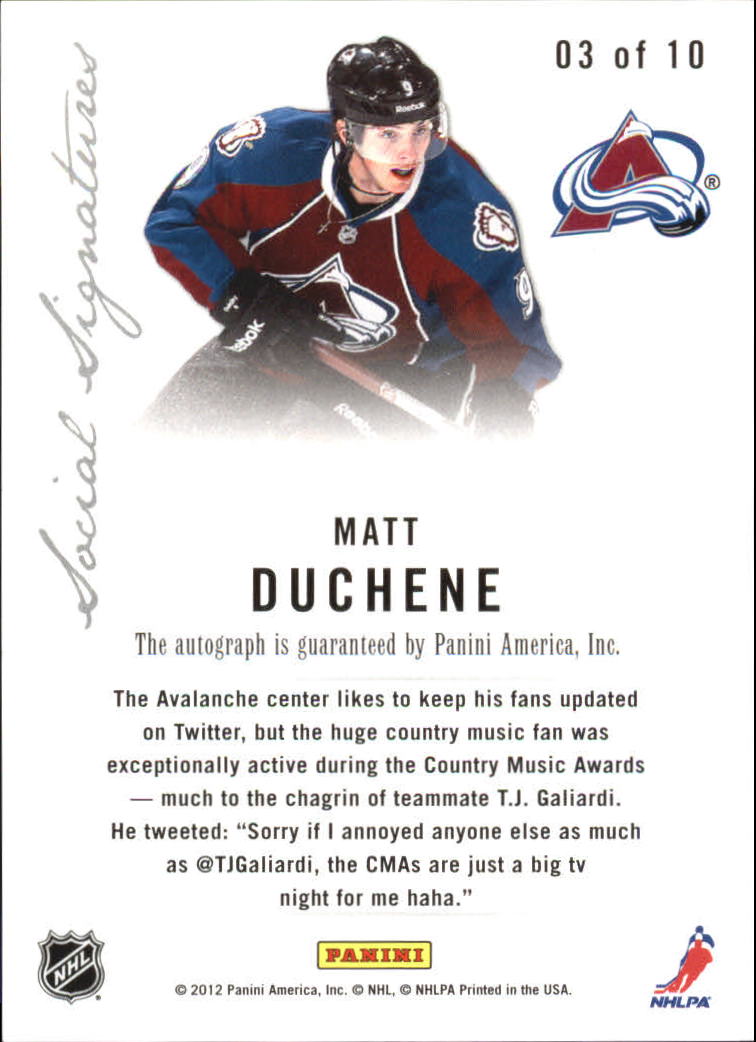 2011-12 Elite Social Signatures #3 Matt Duchene back image