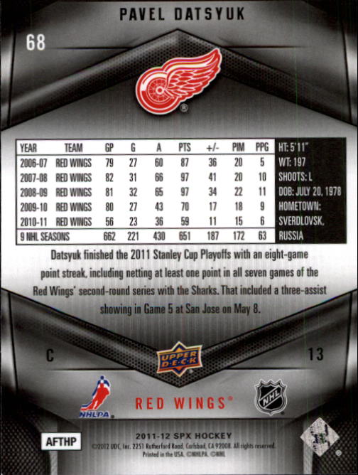 2011-12 SPx #68 Pavel Datsyuk back image