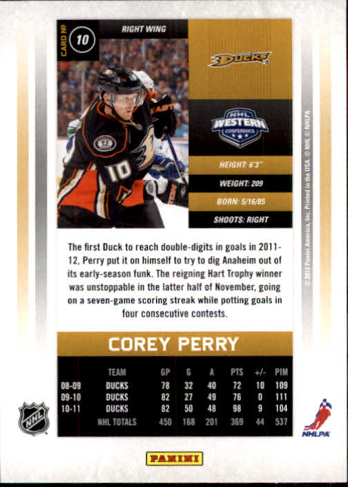 2011-12 Panini Contenders #10 Corey Perry back image
