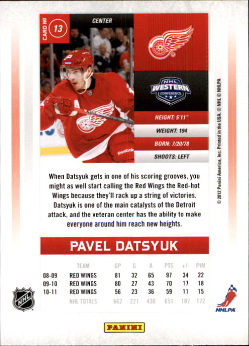 2011-12 Panini Contenders #13 Pavel Datsyuk back image