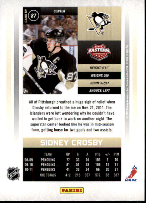 2011-12 Panini Contenders #87 Sidney Crosby back image