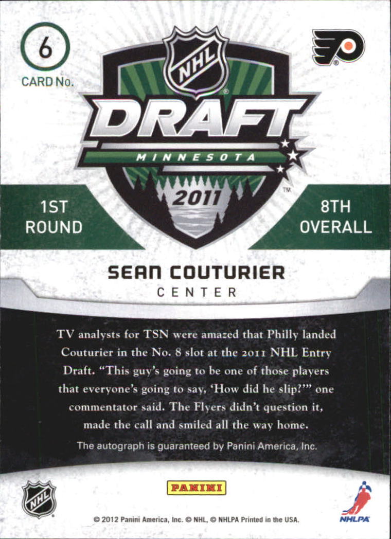 2011-12 Panini Titanium Draft Day Autographs #6 Sean Couturier/99 back image
