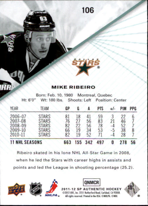 2011-12 SP Authentic #106 Mike Ribeiro back image