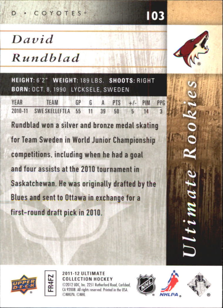 2011-12 Ultimate Collection #103 David Rundblad RC back image