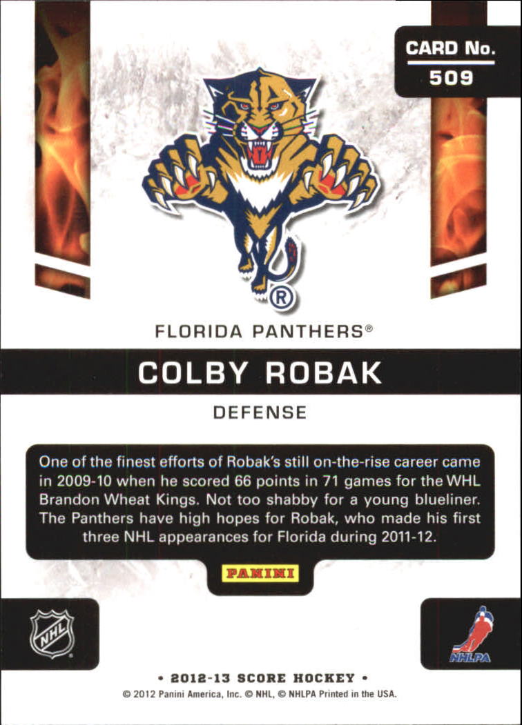 2012-13 Score #509 Colby Robak HR RC back image