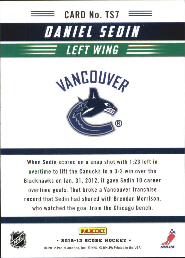 2012-13 Score Team Score #TS7 Daniel Sedin back image