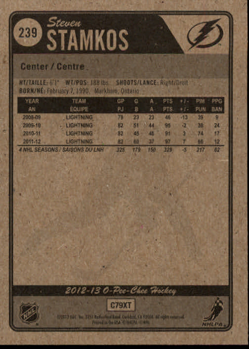 2012-13 O-Pee-Chee #239 Steven Stamkos back image