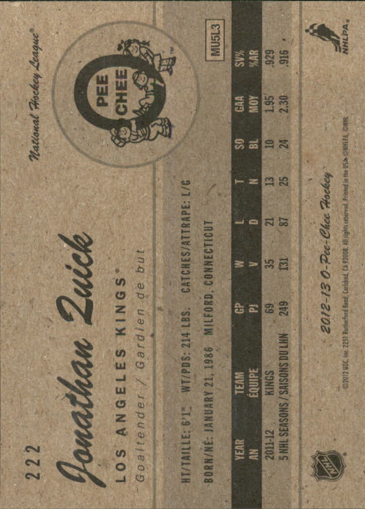 2012-13 O-Pee-Chee Retro #222 Jonathan Quick back image