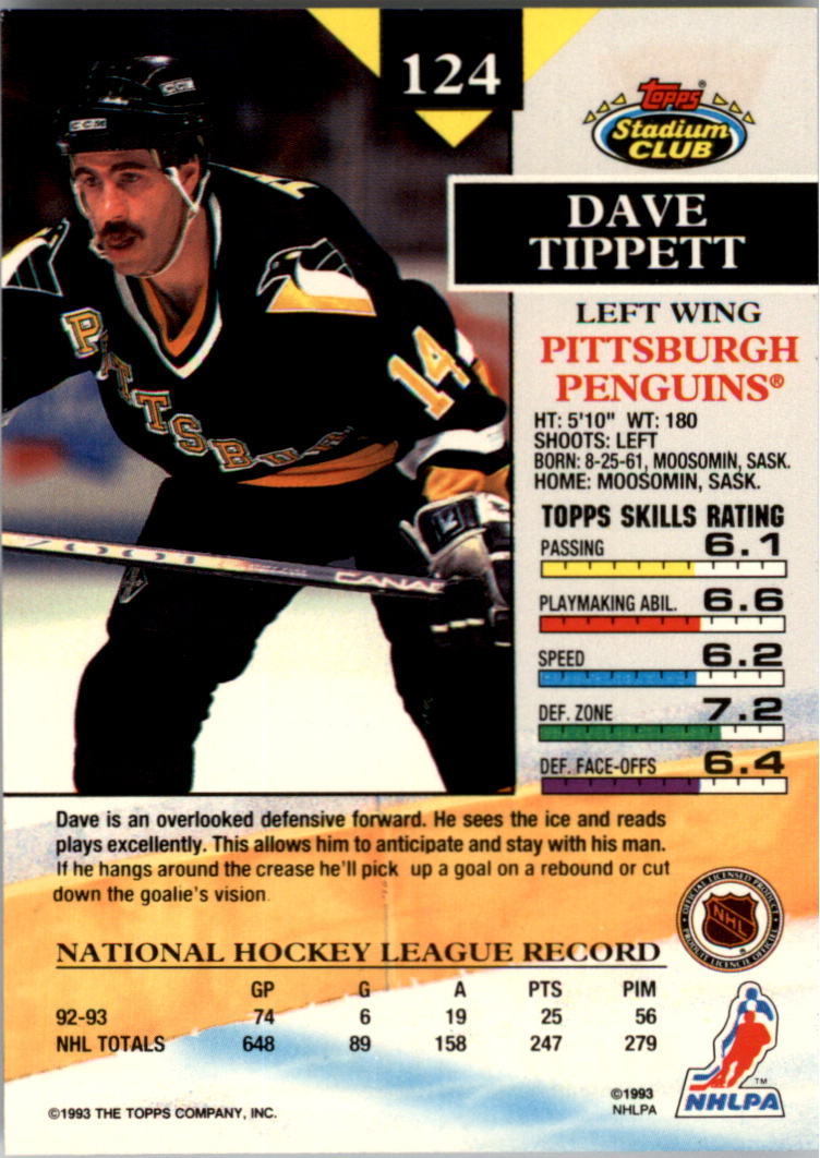 1993-94 Stadium Club Members Only Parallel #124 Dave Tippett back image