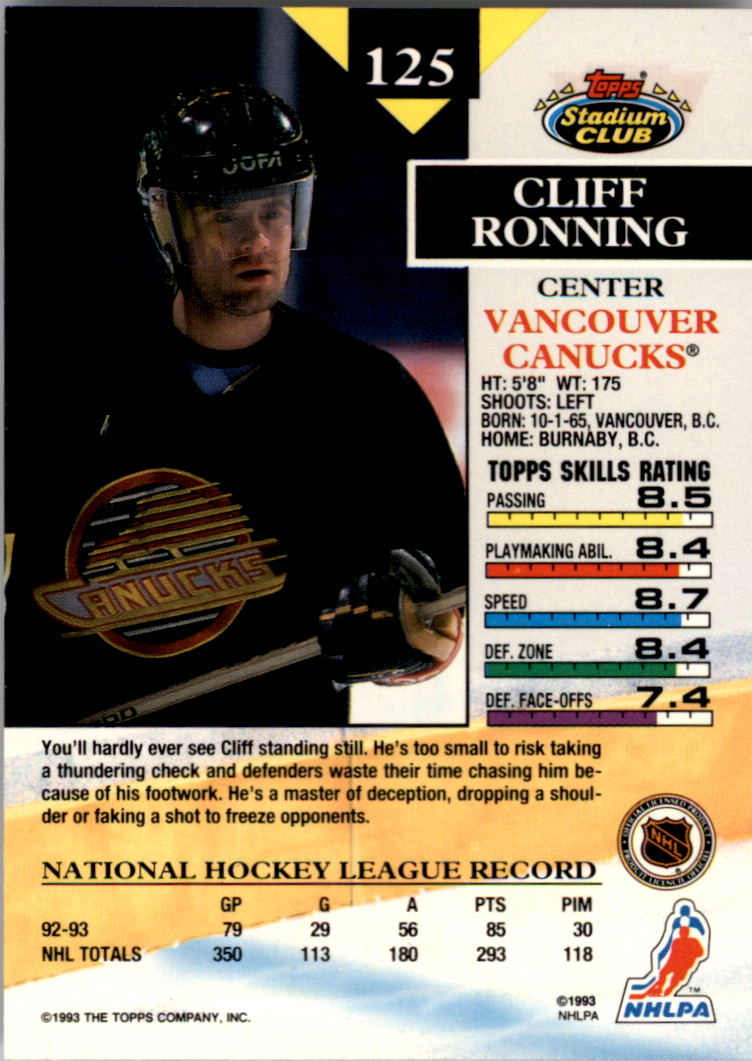 1993-94 Stadium Club Members Only Parallel #125 Cliff Ronning back image