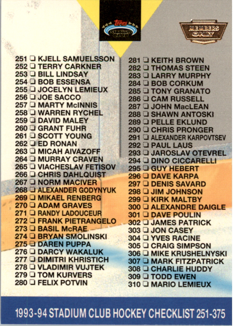 B0171- 1993-94 Stadium Club Members Only 251-500 -You Pick- 15+ FREE US SHIP - Picture 490 of 493