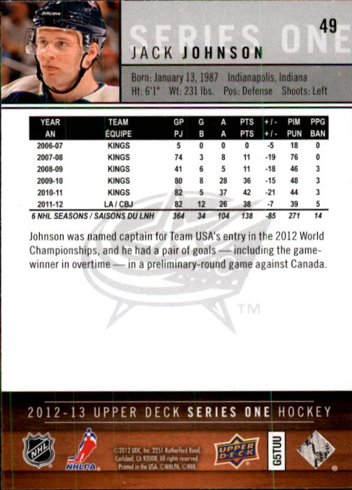2012-13 Upper Deck #49 Jack Johnson back image