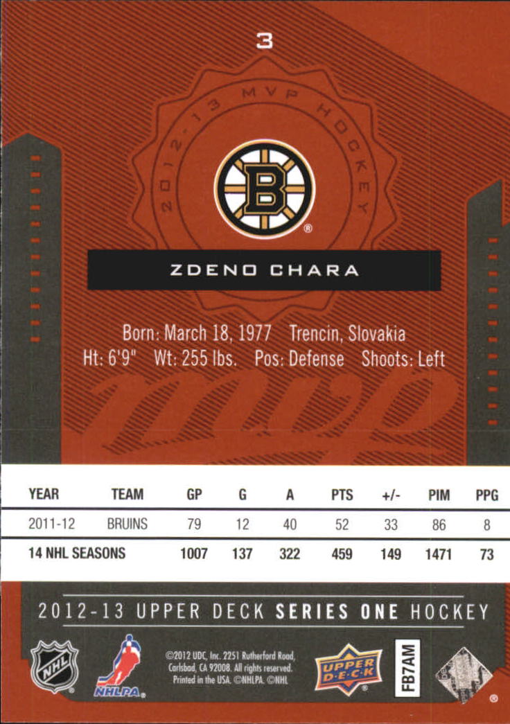2012-13 Upper Deck MVP #3 Zdeno Chara back image