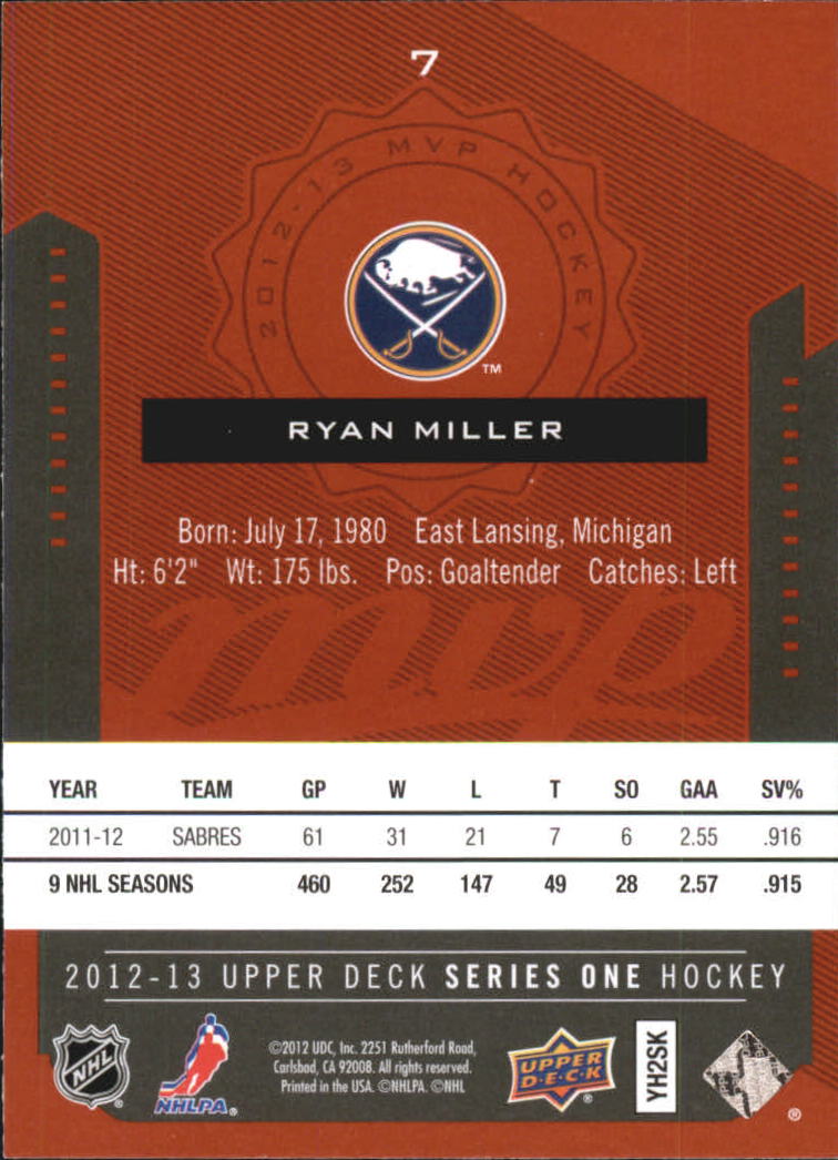 2012-13 Upper Deck MVP #7 Ryan Miller back image