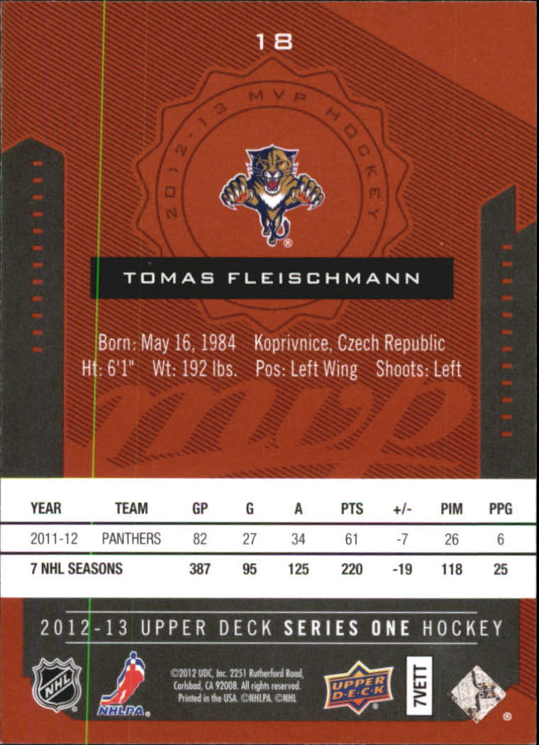 2012-13 Upper Deck MVP #18 Tomas Fleischmann back image
