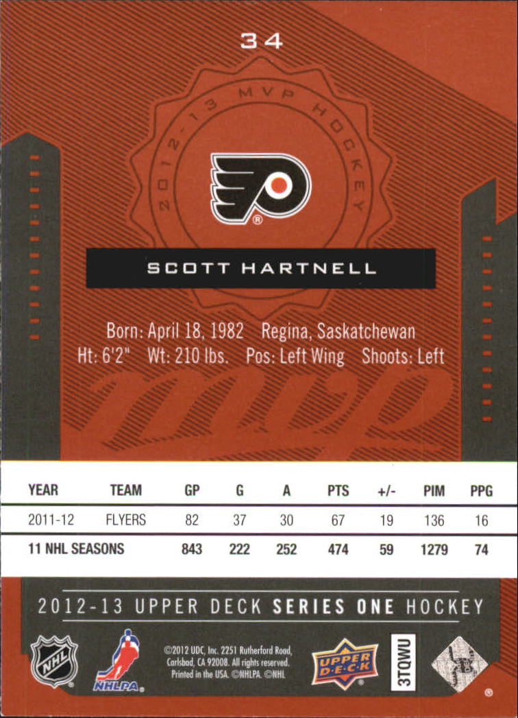 2012-13 Upper Deck MVP #34 Scott Hartnell back image