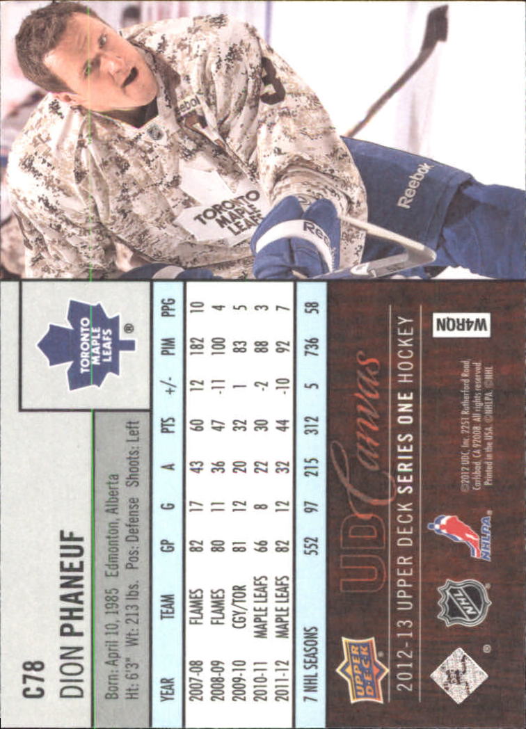 2012-13 Upper Deck Canvas #C78 Dion Phaneuf back image