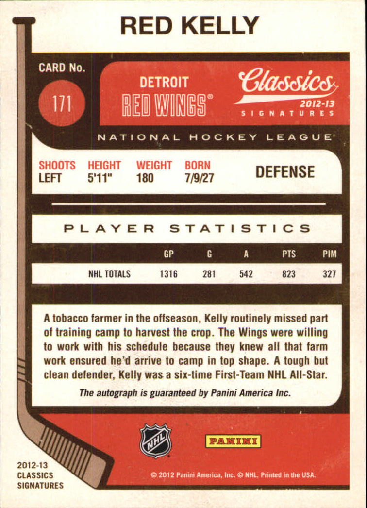 2012-13 Classics Signatures Autographs #171 Red Kelly back image