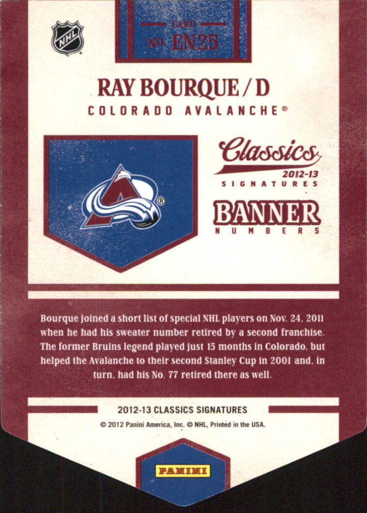 2012-13 Classics Signatures Banner Numbers #25 Ray Bourque back image