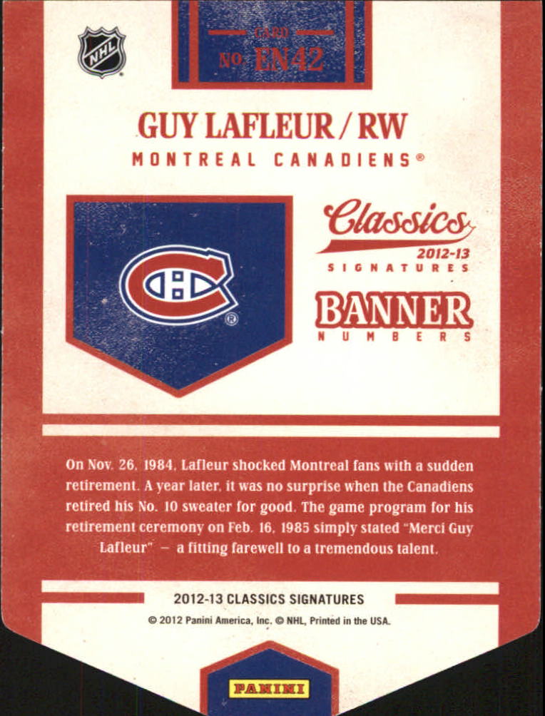 2012-13 Classics Signatures Banner Numbers #42 Guy Lafleur back image