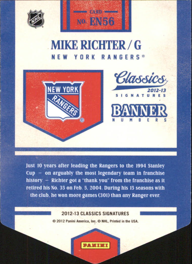 2012-13 Classics Signatures Banner Numbers #56 Mike Richter back image
