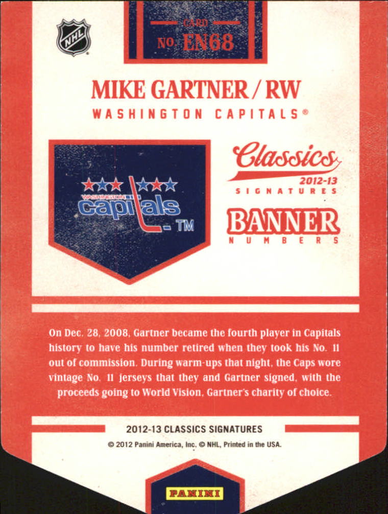 2012-13 Classics Signatures Banner Numbers #68 Mike Gartner back image