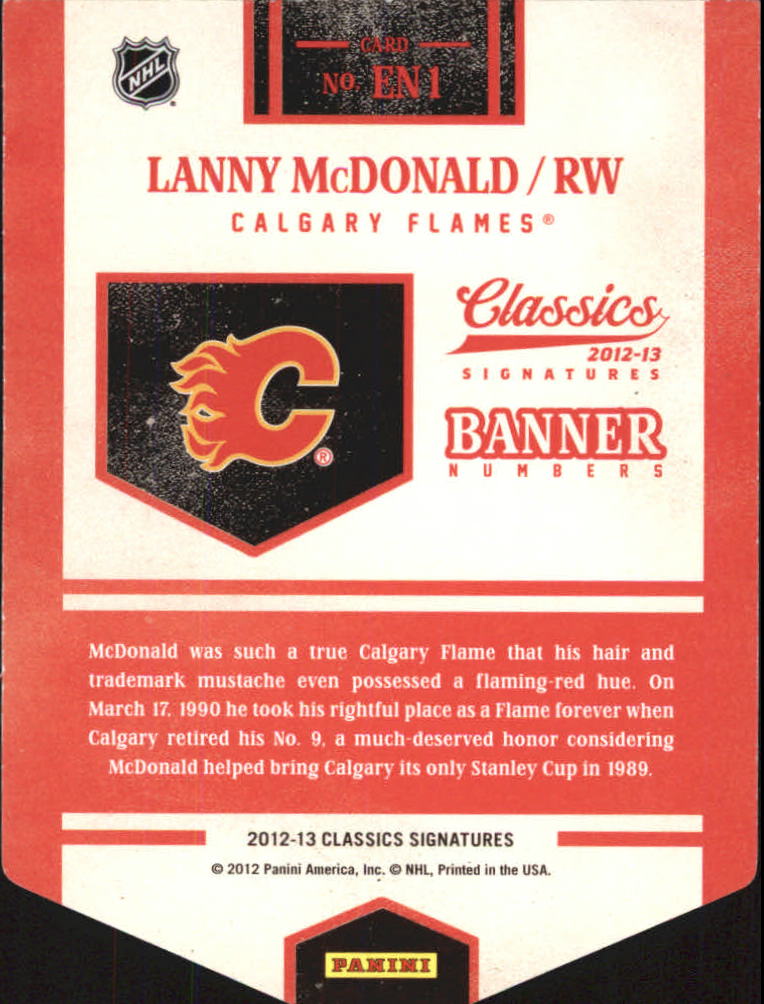 2012-13 Classics Signatures Banner Numbers #1 Lanny McDonald SP back image