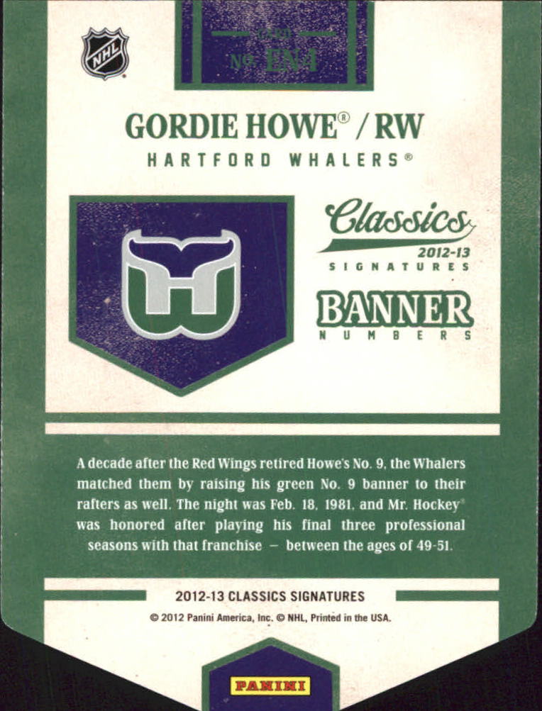 2012-13 Classics Signatures Banner Numbers #4 Gordie Howe SP back image