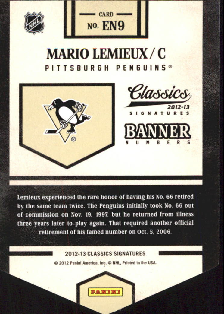2012-13 Classics Signatures Banner Numbers #9 Mario Lemieux SP back image