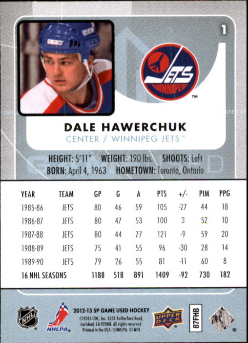 2012-13 SP Game Used #1 Dale Hawerchuk back image