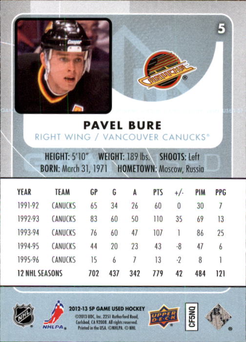 2012-13 SP Game Used #5 Pavel Bure back image