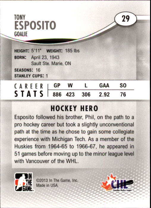 2012-13 ITG Heroes and Prospects #29 Tony Esposito H back image