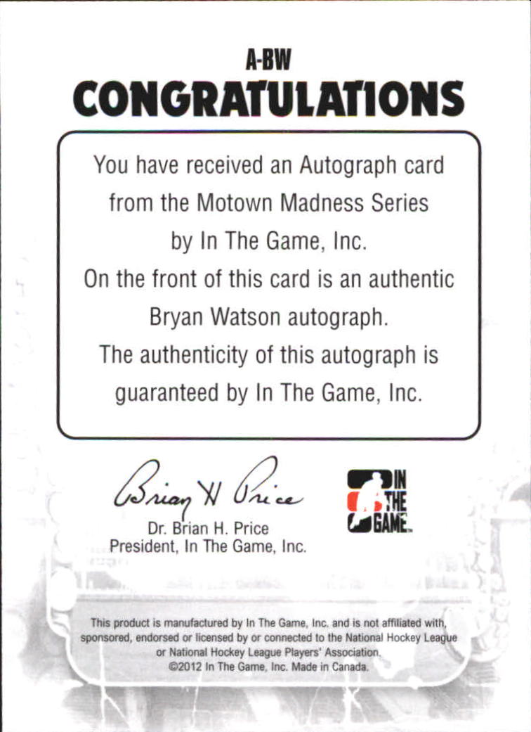 2012-13 ITG Motown Madness Autographs #ABW Bryan Watson back image